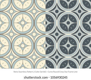 Retro Seamless Background 2 Color Set Curve Round Cross Star Frame Line