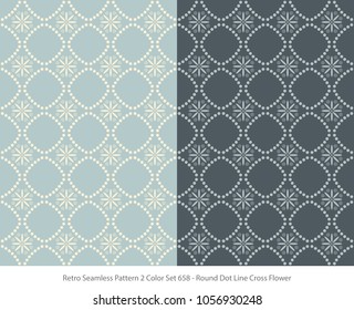 Retro Seamless Background 2 Color Set Round Dot Line Cross Flower