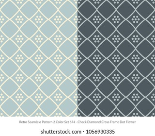 Retro Seamless Background 2 Color Set Check Diamond Cross Frame Dot Flower