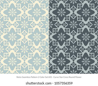 Retro Seamless Background 2 Color Set Curve Star Cross Round Flower