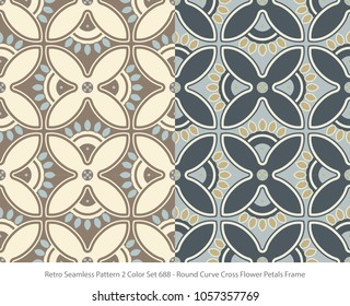 Retro Seamless Background 2 Color Set Round Curve Cross Flower Petals Frame