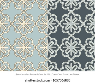 Retro Seamless Background 2 Color Set Curve Cross Frame Line Flower