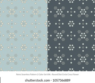 Retro Seamless Background 2 Color Set Round Dot Circle Cross Flower