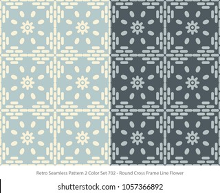Retro Seamless Background 2 Color Set Round Cross Frame Line Flower