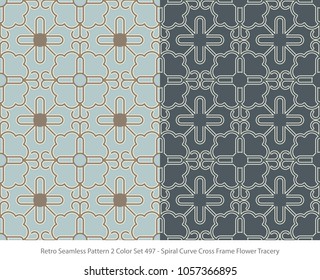 Retro Seamless Background 2 Color Set Spiral Curve Cross Frame Flower Tracery