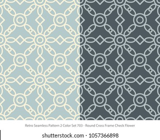 Retro Seamless Background 2 Color Set Round Cross Frame Check Flower