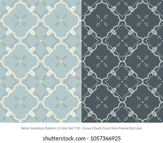 Retro Seamless Background 2 Color Set Curve Check Cross Vine Frame Dot Line