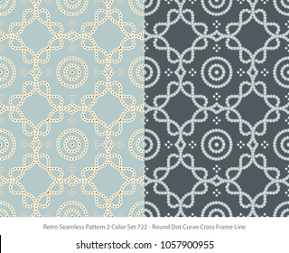 Retro Seamless Background 2 Color Set Round Dot Curve Cross Frame Line