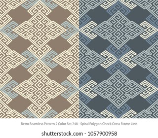 Retro Seamless Background 2 Color Set Spiral Polygon Check Cross Frame Line