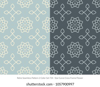 Retro Seamless Background 2 Color Set Star Curve Cross Frame Flower