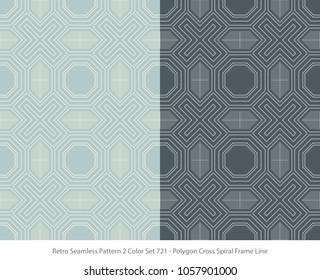 Retro Seamless Background 2 Color Set Star Polygon Cross Spiral Frame Line