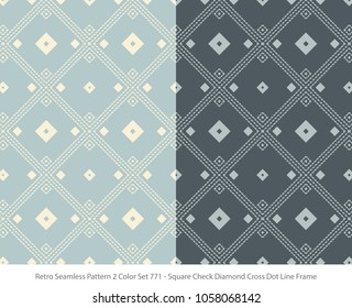 Retro Seamless Background 2 Color Set Square Check Diamond Cross Dot Line Frame