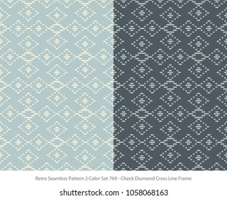 Retro Seamless Background 2 Color Set Check Diamond Cross Line Frame