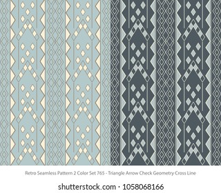 Retro Seamless Background 2 Color Set Triangle Arrow Check Geometry Cross Line