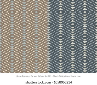 Retro Seamless Background 2 Color Set Check Stitich Cross Frame Line