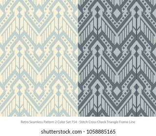Retro Seamless Background 2 Color Set Stitch Cross Chcek Triangle Frame Line