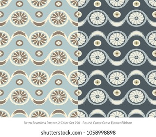 Retro Seamless Background 2 Color Set Round Curve Cross Flower Ribbon