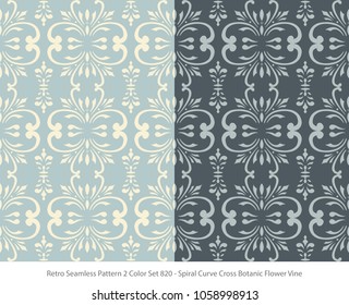 Retro Seamless Background 2 Color Set Spiral Curve Cross Botanic Flower Vine