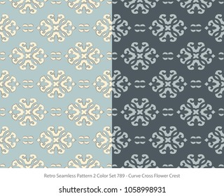 Retro Seamless Background 2 Color Set Curve Cross Flower Crest