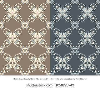 Retro Seamless Background 2 Color Set Curve Round Cross Frame Vine Flower