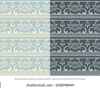 Retro Seamless Background 2 Color Set Spiral Curve Cross Plant Vine Flower