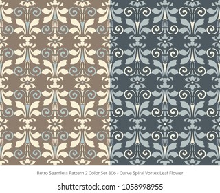 Retro Seamless Background 2 Color Set Curve Spiral Vortex Leaf Flower