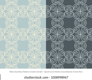 Retro Seamless Background 2 Color Set Spiral Curve Vortex Cross Botanic Frame Vine