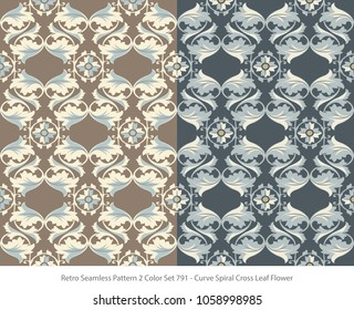 Retro Seamless Background 2 Color Set Curve Spiral Cross Leaf Flower