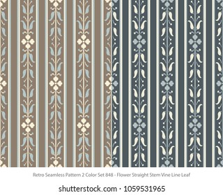 Retro Seamless Background 2 Color Set Flower Straight Stem Vine Line Leaf