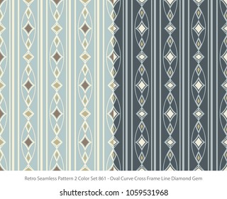 Retro Seamless Background 2 Color Set Oval Curve Cross Frame Line Diamond Gem