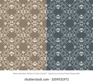 Retro Seamless Background 2 Color Set Spiral Curve Cross Frame Flower Dot