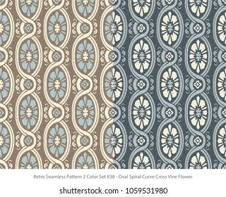 Retro Seamless Background 2 Color Set Oval Spiral Curve Cross Vine Flower