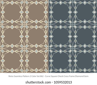 Retro Seamless Background 2 Color Set Curve Square Check Cross Frame Diamond Gem