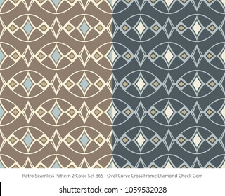 Retro Seamless Background 2 Color Set Oval Curve Cross Frame Diamond Check Gem