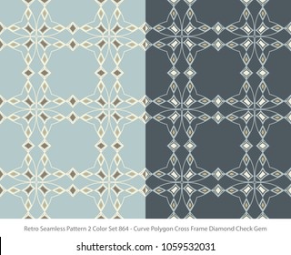 Retro Seamless Background 2 Color Set Curve Polygon Cross Frame Diamond Check Gem