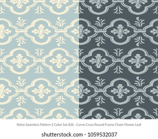 Retro Seamless Background 2 Color Set Curve Cross Round Frame Chain Flower Leaf