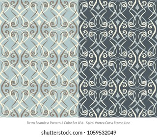Retro Seamless Background 2 Color Set Spiral Vortex Cross Frame Line