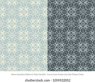 Retro Seamless Background 2 Color Set Curve Cross Frame Line Star Flower Chain