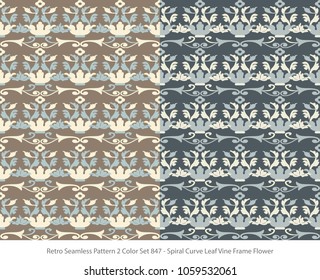 Retro Seamless Background 2 Color Set Spiral Curve Leaf Vine Frame Flower