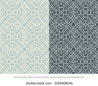 Retro Seamless Background 2 Color Set Spiral Curve Cross Frame Flower Lace