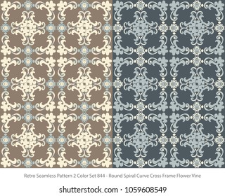 Retro Seamless Background 2 Color Set Round Spiral Curve Cross Frame Flower Vine