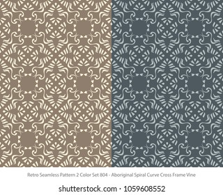 Retro Seamless Background 2 Color Set Aboriginal Spiral Curve Cross Frame Vine