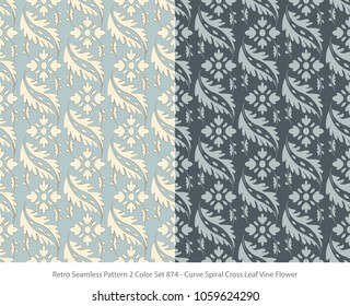 Retro Seamless Background 2 Color Set Curve Spiral Cross Leaf Vine Flower