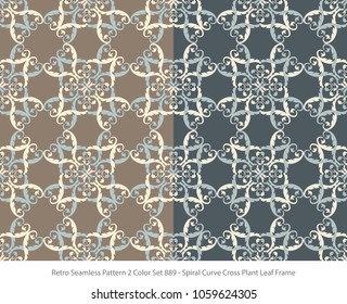 Retro Seamless Background 2 Color Set Spiral Curve Cross Plant Leaf Frame