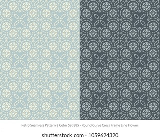 Retro Seamless Background 2 Color Set Round Curve Cross Frame Line Flower
