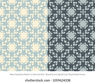 Retro Seamless Background 2 Color Set Round Curve Spiral Cross Check Heart Frame