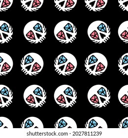 Fondo retro sin fisuras con ojos de diamante de cráneo. Diseño para tela, papel pintado, servilletas, textiles, embalaje, fondos.