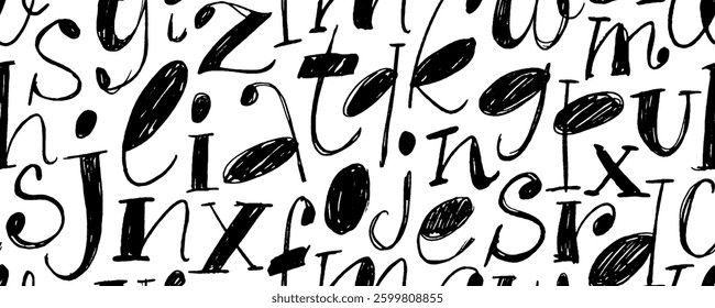 Retro seamless banner background with serif font. Hand drawn funky typography seamless pattern. Cute playful doodle font background for wrapping paper, backdrops and kid's design. Rough inked texture.