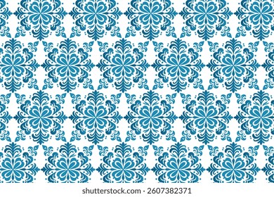 retro seamless blue floral pattern with damask-inspired elements for fashionable table tops and textile designs

