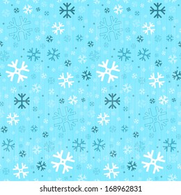 Retro Seamless Blue Winter Background with Snowflakes